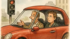 Witz: Cabriofahrer kurbelt an der Ampel runter