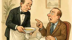 Witz: Ein Ober mit Daumen in Suppe