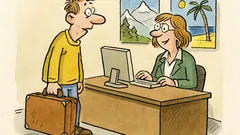 Witz: Urlauber am Schalter: „Nach Miami, bitte!“