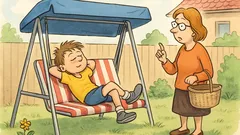 Witz: Heiko schaukelt faul, Nachbarin fragt