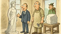 Witz: Ein Besucher betritt das Bildhaueratelier