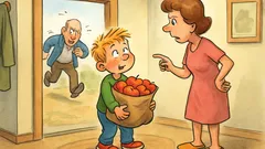 Witz: Kleiner Junge kommt mit Äpfeln heim