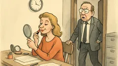 Witz: Conny schminkt sich, Chef schaut auf Uhr