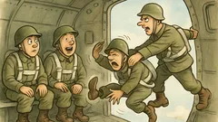 Witz: Der Spieß schubst Soldaten aus dem Flieger