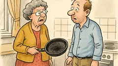 Witz: Schwiegermutter putzt schwarzes Zeug aus Pfanne