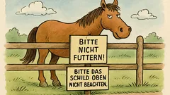 Witz: Am Koppelzaun hängt ein Schild …